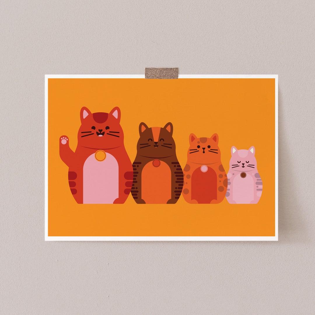 Stacking Cats Art Print - Colorful Cat Lover Gift - Etsy