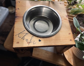 Stained Wooden Dog Bowl Stand
