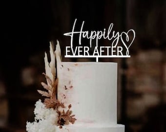 Happily Ever After Cake Topper, Personalized cake topper, Wedding cake topper, Wooden Rustic Cake Topper, Heart Cake Topper