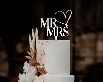 Mr & Mrs Heart Cake Topper, Rustic Wedding Decor