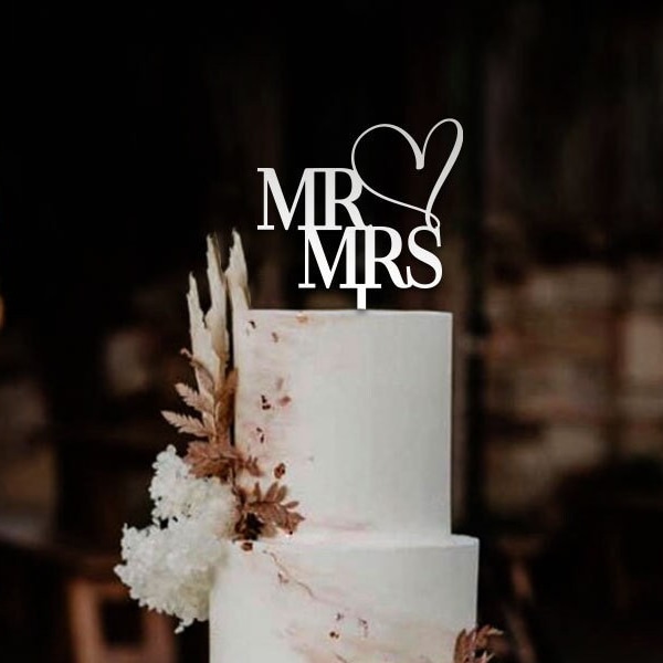Mr Mrs Cake Topper, Gold wedding cake topper, Personalized cake topper, Wedding cake topper, Wooden Rustic Cake Topper, Heart Cake Topper