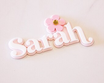 Personalized Acrylic Name Plaque | Flower Cake Topper & Wall Sign