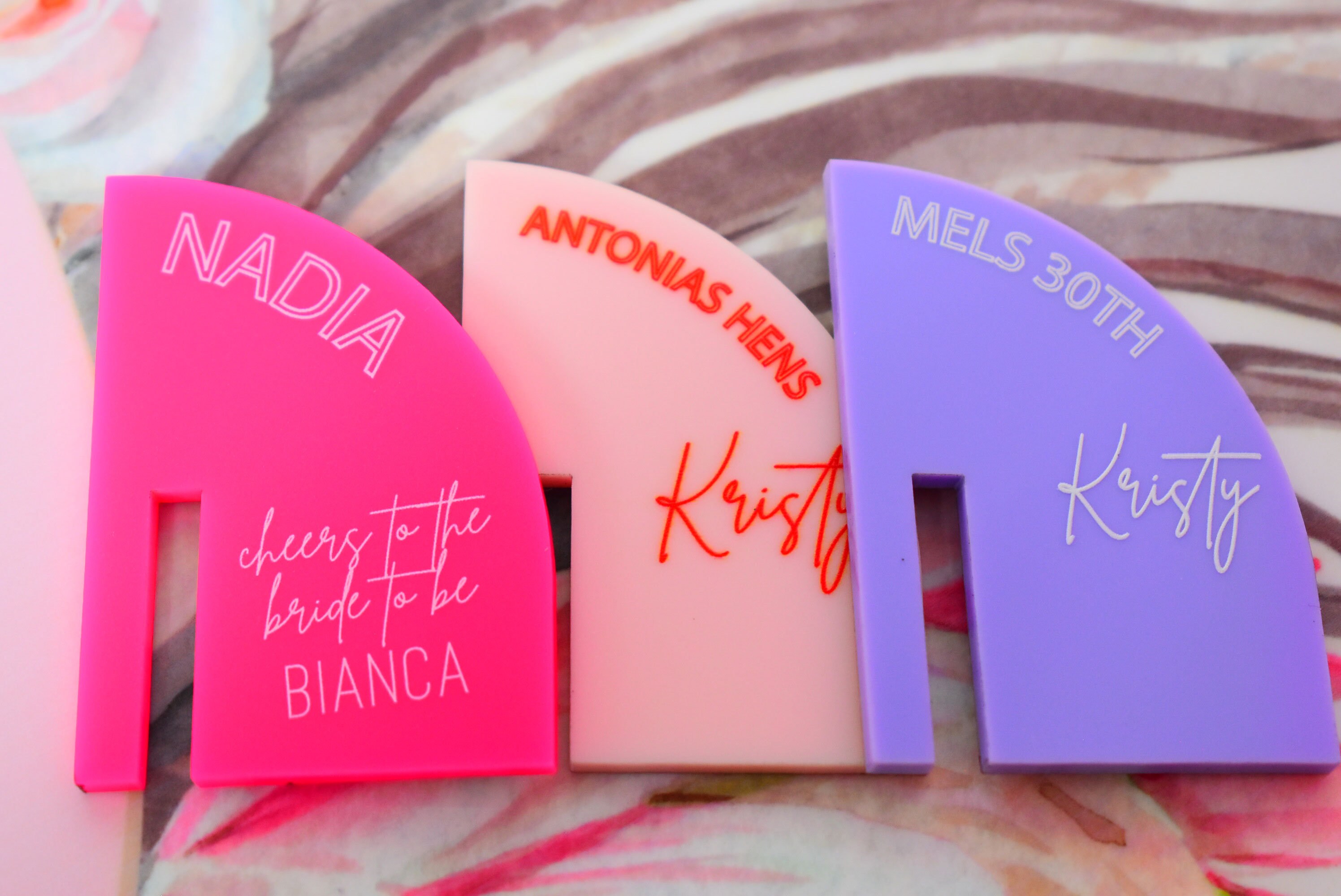 SAIL Coloured Acrylic Drink Tags • Your own Custom Text • Party • Wedding • Hens • Bridal Shower • Birthday Celebration • Partyware Decor