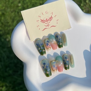 Oil Painting Style Flower Sea Press on nails
