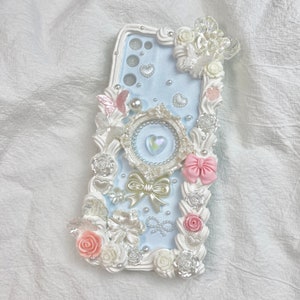 Light Blue Heart Decoden Phone Case for All Brand