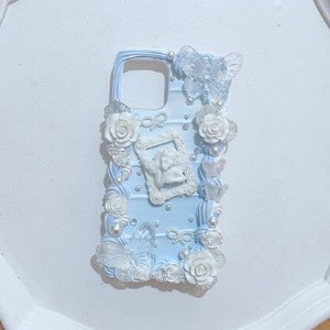 Baby Blue Angel Baroque Frame Decoden Phone Case For All Brand