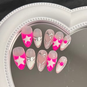 Hot Pink and Silver Star Press on Nails - Etsy