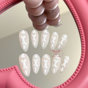 White Goth Halloween Handmade Press On Nails