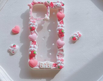 Cute Strawberry Bunny Decoden Phone Case