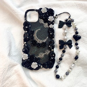Gothic Sliver And Black Moon Decoden Phone Case