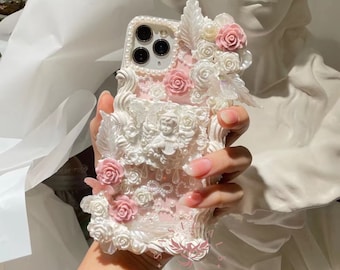 Rosa und weiße Engel Barock Style Decoden Handytasche für alle Marken