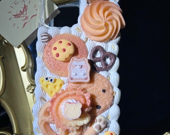Capa de celular fofa com biscoitos de queijo Decoden para todas as marcas