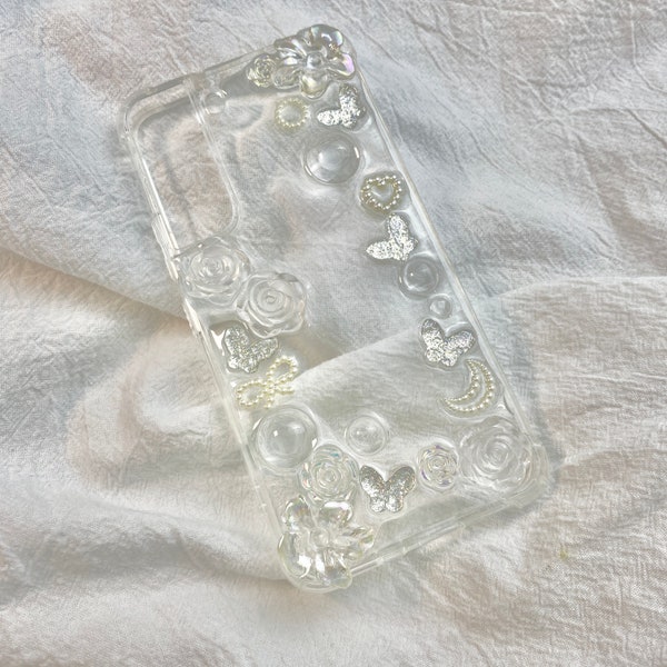 French Style  Butterfly Transparent Resin Phone Case For All Brand