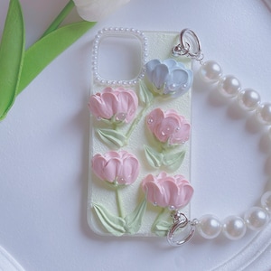 Elegant Tulip Decoden Phone Case With Chain For All Brand