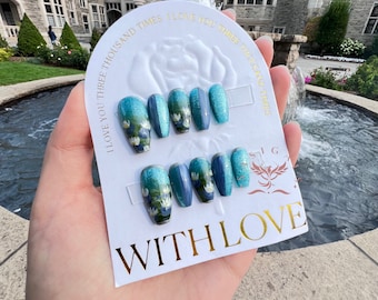 睡蓮の油絵風ネイル