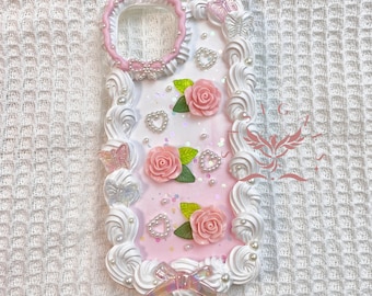 Pink Rose 3D Decoden-telefoonhoesje voor alle merken