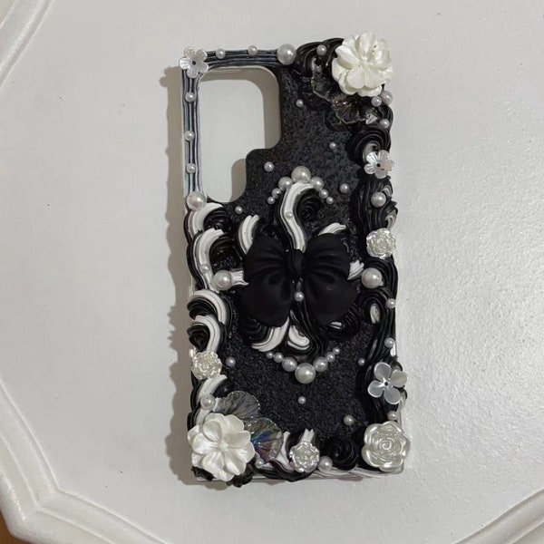 Black Bow Pearl  Decoden Phone Case