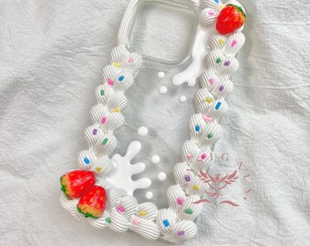 Strawberry Fake Cream Cake Half Whipped Decoden Phone Case For All Brand