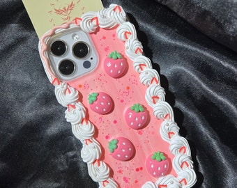 Pink Strawberry Decoden Phone Case For All Brand