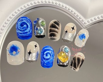 Blue Stary Twist Y2k Press On Nails