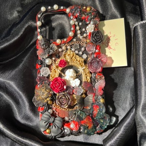 Red And Black Baroque Style Decoden Phone Case for All Brand