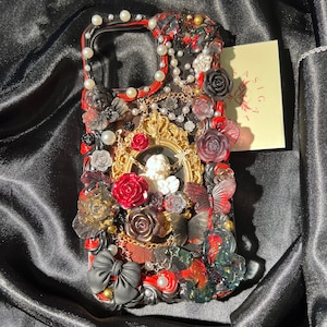 Red And Black Baroque Style Decoden Phone Case for All Brand