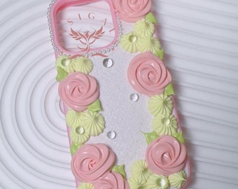 Elegant Roses and Leaves Decoden-telefoonhoesje voor alle merken