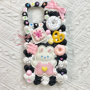 Cute Black and White Bunny Decoden Phone Case
