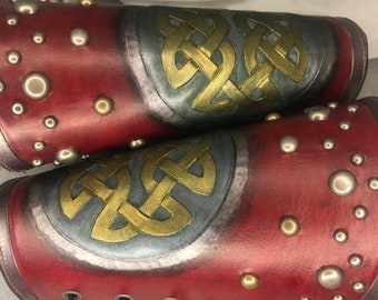 Celtic knott leather arm bracers renaissance fair SCA LARP cosplay Reenactment