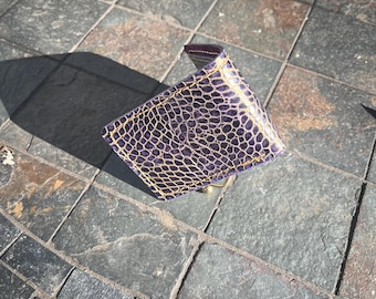 Alligator Print Billfold/Wallet (Royal Purple/Gold)