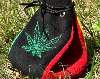 Marijuana Weed Dice Bag Authentic Handmade Leather Cosplay Accessory, Jewelry or Renaissance Pouch Gamer DND Sack Party Favor Holder Purse