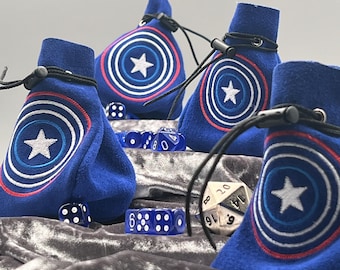 Captain America Dice Bag Authentic Handmade Leather Cosplay Accessory, Jewelry or Renaissance Pouch Gamer DND Sack Party Favor Holder Purse