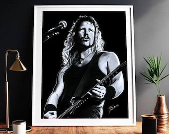 ジェイムズ・ヘットフィールド（メタリカ）デジタルプリント｜ロックミュージック ウォールアートポスター｜白黒木炭画｜高解像度PDF 即時ダウンロード