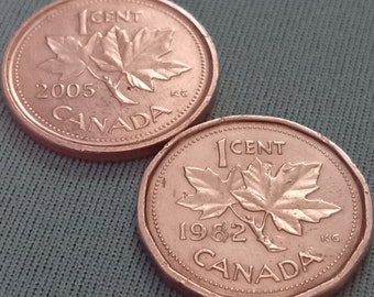 Lot Two coins 1 Cent Canada Year 1982 - 2005 (Elizabeth II)