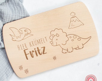 Frühstücksbrettchen Dinosaurier, Dino, Vesperbrett, Geschenk, personalisiert, Motiv wählbar, Schriftarten, Holzbrett Gravur, Frühstücksbrett