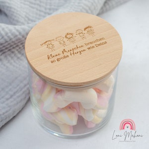 Personalizable storage jar with wooden lid, gift or thank you for educators, teachers, midwives, childminders