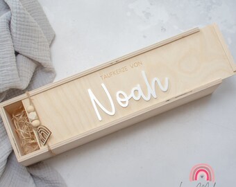 Storage box for christening candle with personalized lid, candle box,