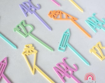 Cake topper "ABC", "123", "school cone" or "pencil", first day of school, cake topper made of wood or acrylic, various colors available, first day of school