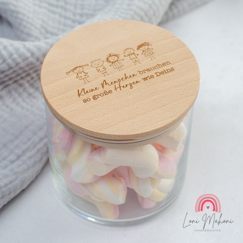 Personalizable storage jar with wooden lid, gift or thank you for educator, teacher, midwife, childminder image 1