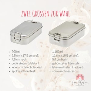 Personalisierte Lunchbox / Brotdose aus Edelstahl, verziert mit deinem Wunschnamen und dem Motiv Blumenwiese Bild 5