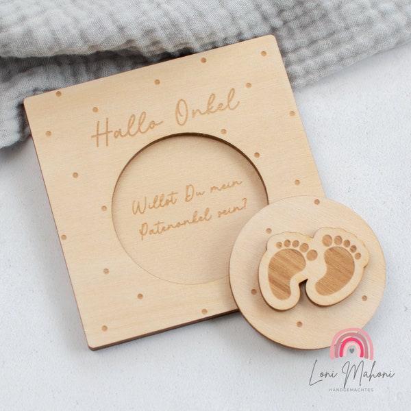 Patentante Fragen Geschenkset - Personalisiertes Holzbuch Mit Foto Für Taufpaten-Anfrage