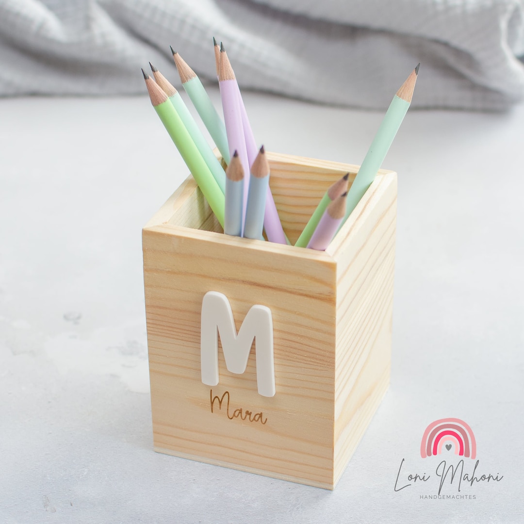 Personalized Wooden Pencil Cup, Perfect Gift for Starting School. Name ...