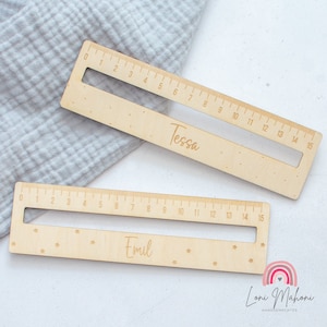 Personalized ruler with reading aid made of wood, perfect gift for school enrollment, with your own name