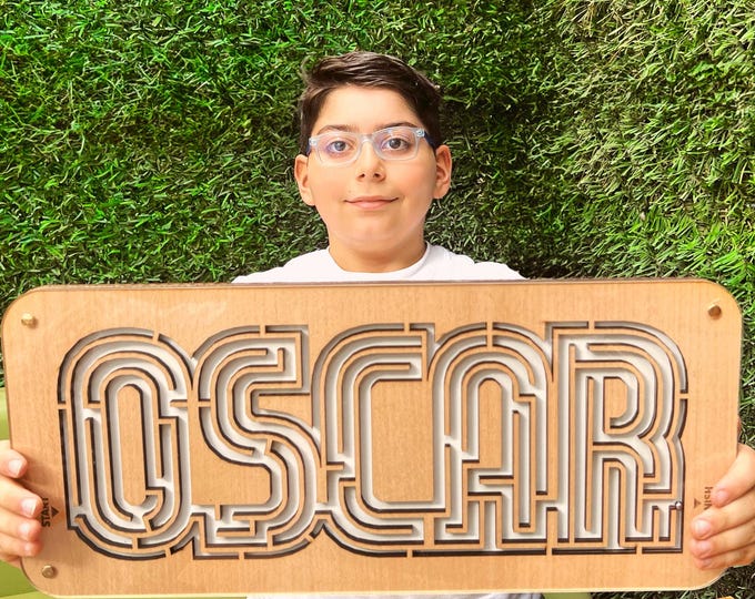 Oscar Personalized Wooden Name Rolling Ball Maze Game with Stylus