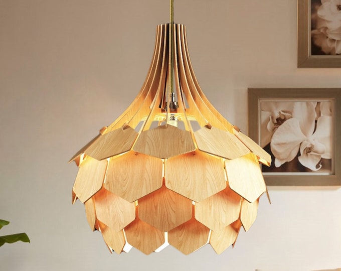 ELLA Mid-modern Wood Pendant Lightning, Wood Lamp, Wooden Lamp Shade, Decorative Lamp, Hanging Lamp, Christmas Gifts, E27 Base, RLS116