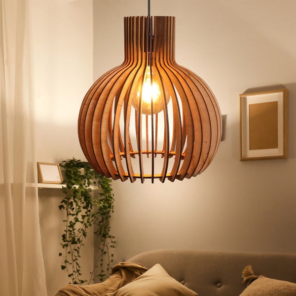 MONDO Luminaire suspendu en bois moderne du milieu du siècle, abat-jour en bois suspendu bricolage, lampe décorative, lampe à suspension, cadeau de fête pour femme, RLS131