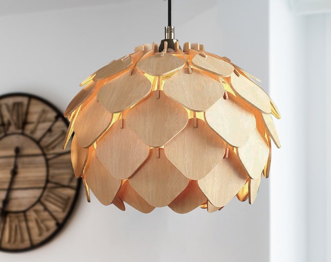 ROXANA Mid-modern Wood Pendant Lightning, Wood Lamp, Wooden Lamp Shade, Decorative Lamp, Hanging Lamp, Christmas Gifts, E27 Base, RLS113