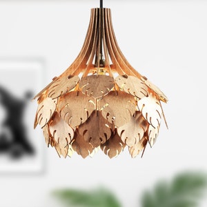 MONSTERA Mid-modern Wood Pendant Lightning, Wood Lamp, Wooden Lamp Shade, Decorative Lamp, Hanging Lamp, Christmas Gifts, E27 Base, RLS117