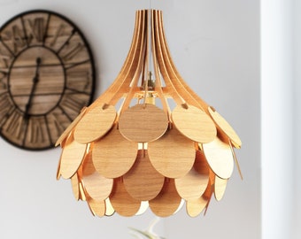 PILEA Mid-modern Wood Pendant Lightning, Wood Lamp, Wooden Lamp Shade, Decorative Lamp, Hanging Lamp, Christmas Gifts, E27 Base, RLS118