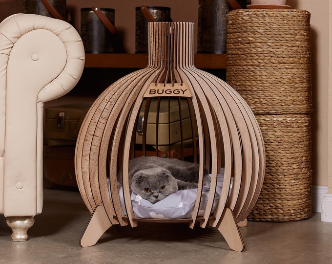 Cat Furniture, Dog and Bunny house, Cat Lover Gift, Modern Personalized Pet House, Handmade Rabbit House, Dog Crate Furniture, Rozandi Art